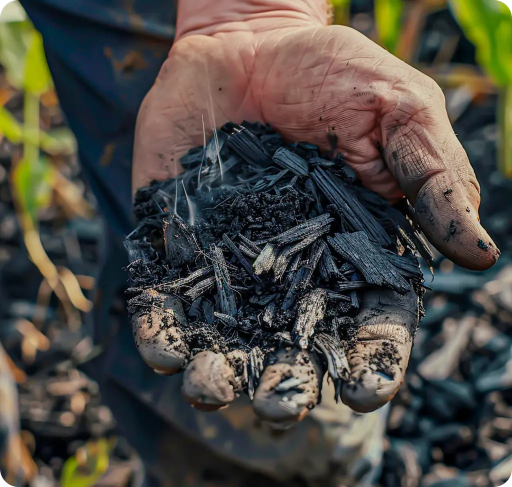 Holding biochar in hand